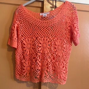 Light orange short sleeve crochet top